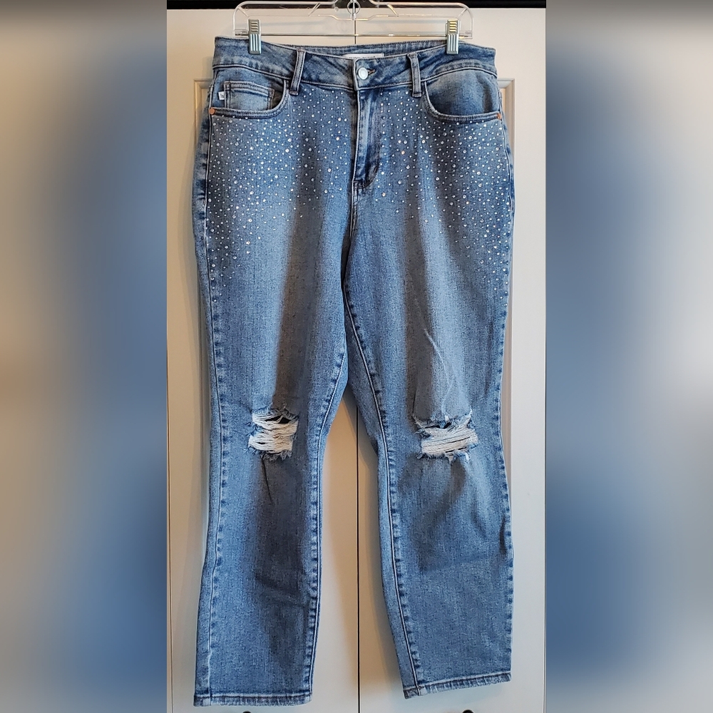 **SOLD**Judy Blue Jeans Women 14W Plus Denim Diamonds Rhinestone Slim Fit